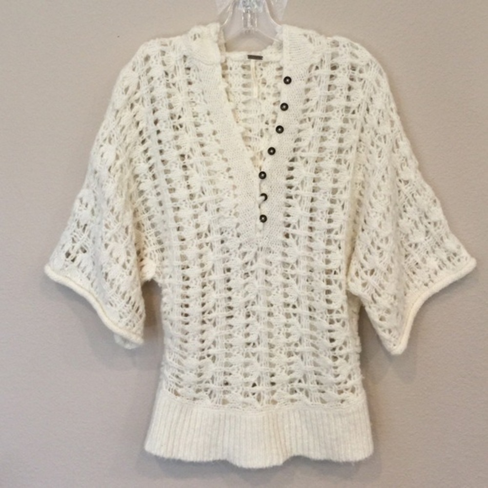 Free People Open Knit Dolman Crochet Hoodie Sweater